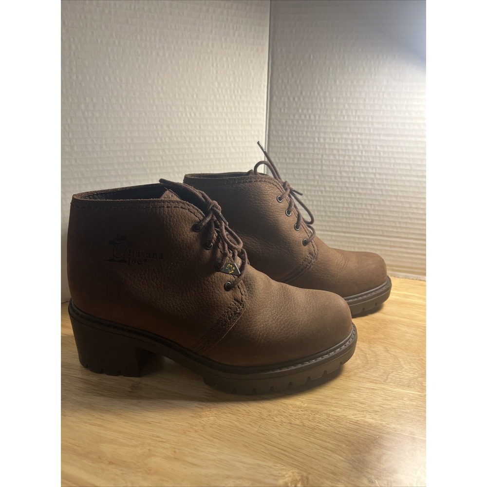Havana Joe Woman's Boots SZ 36 Lace Up BROWN Leather Heels Round Toe US 5.5